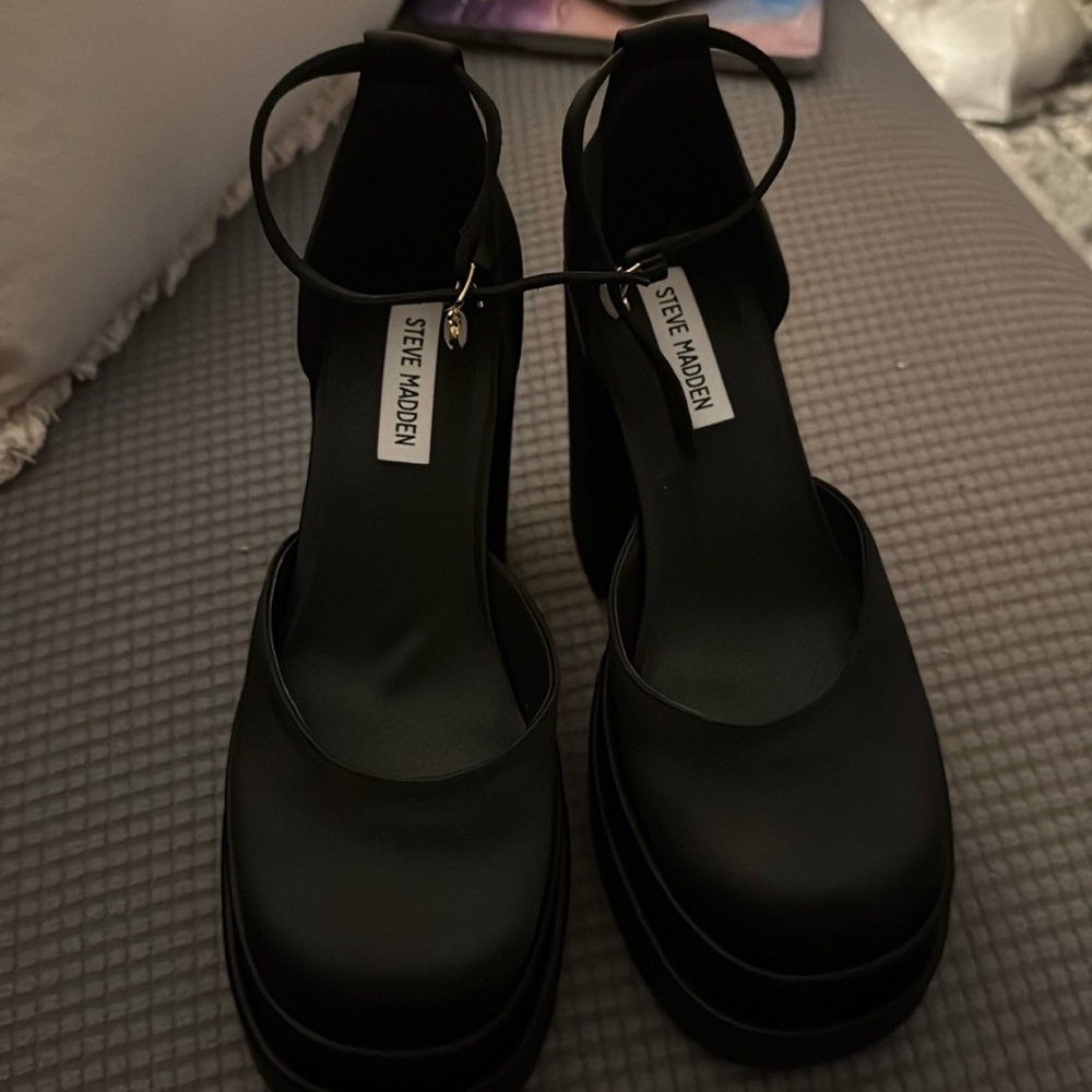 Steve Madden Charlize Black Satin Heels